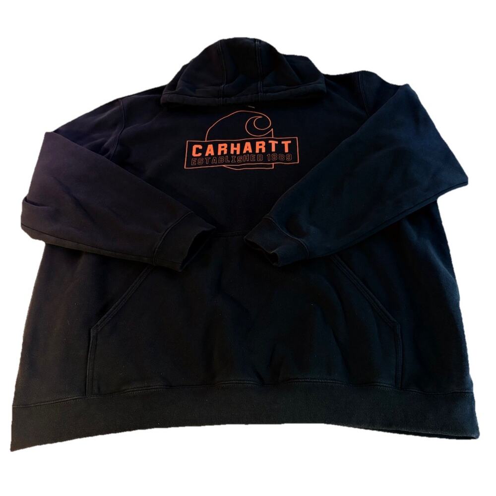 Carhartt Men’s Loose Fit Crewneck Graphic Logo Hoodie Black Size 3XLT - Picture 1 of 7